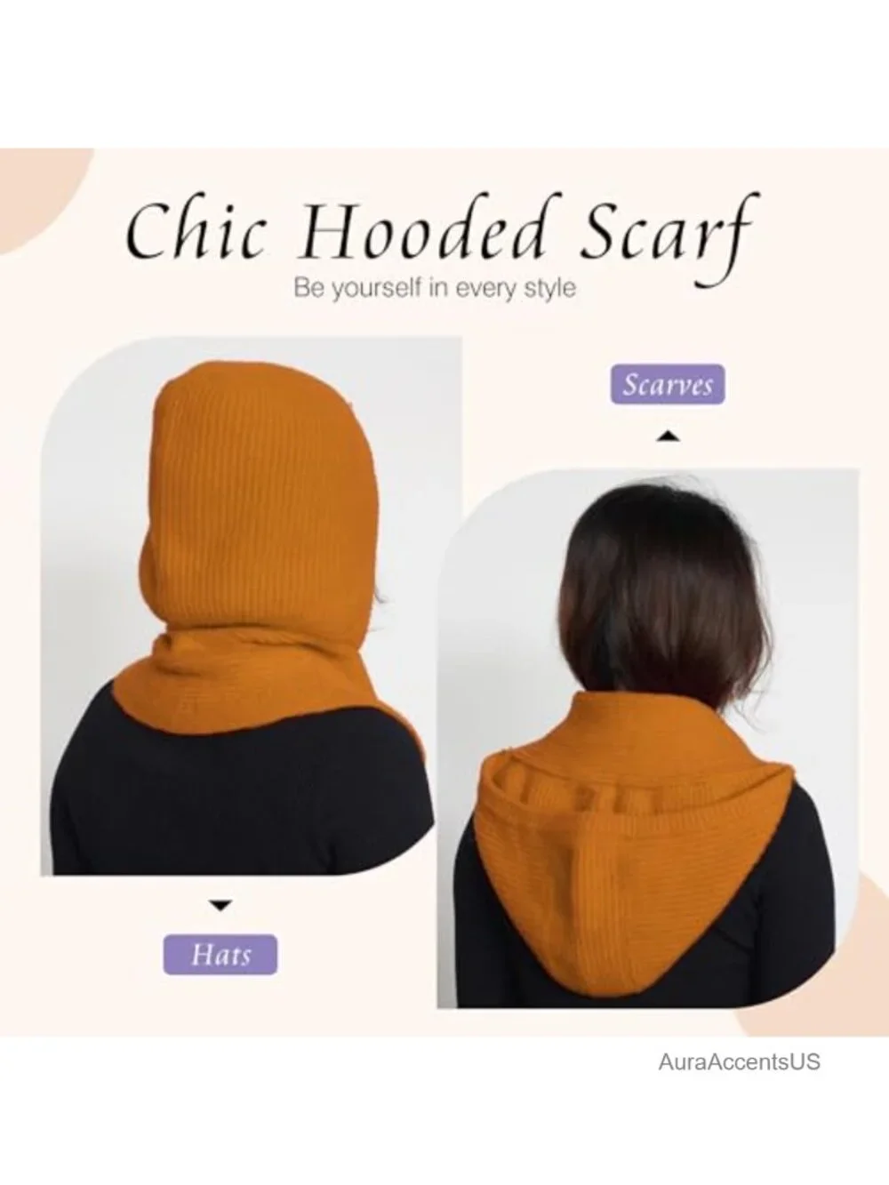 Hooded Scarf 2-in-1 Knitted Neck Warmer Hat Scarf Set Winter